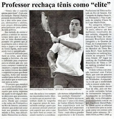 Na imprensa: professor rechaça tênis como “elite”