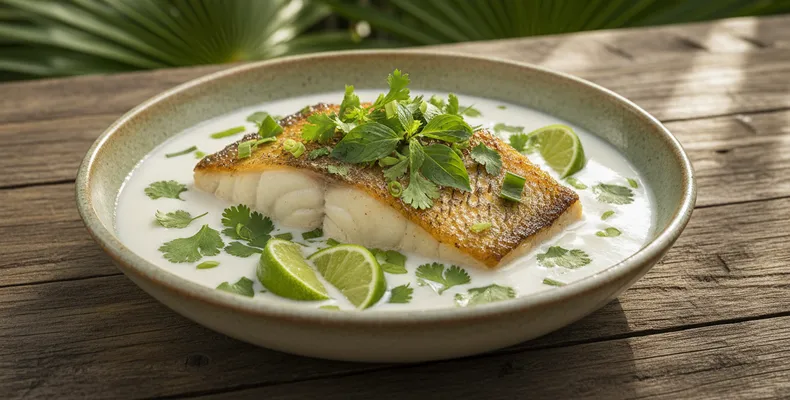 Gegrillter Barramundi mit Kokosmilch nach Art der Marshallinseln