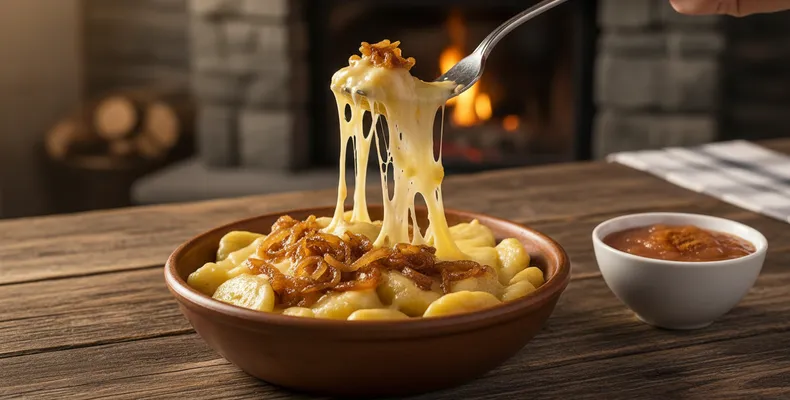 Käsknöpfle aus Liechtenstein: Käseknöpfle mit karamellisierten Zwiebeln