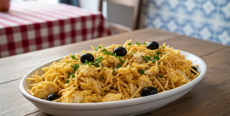 Bacalhau à Brás tradicional: o clássico português de bacalhau desfiado com batata palha e ovos