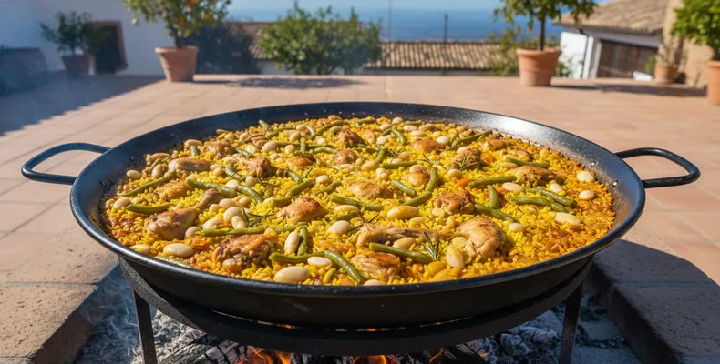 Paella valenciana tradicional: a receita original com frango, coelho, vagem e açafrão
