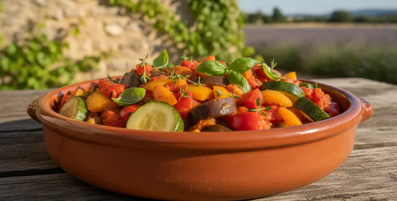 Ratatouille provençal tradicional: o refogado de legumes de verão com azeite, tomilho e manjericão