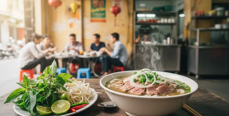 Phở bò tradicional: a sopa vietnamita de macarrão de arroz com caldo de carne, canela e anis-estrelado