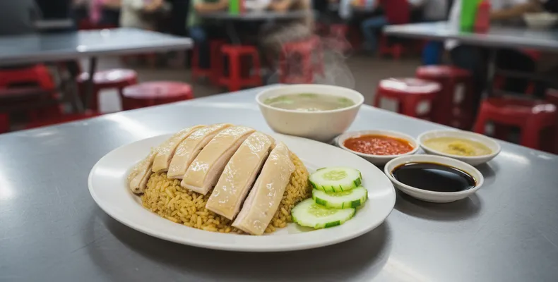 Hainanese chicken rice tradicional: o frango escaldado de Singapura com arroz cozido na gordura de frango