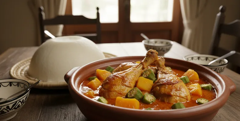 Muamba de galinha tradicional: o ensopado angolano de frango com óleo de palma, quiabo e abóbora