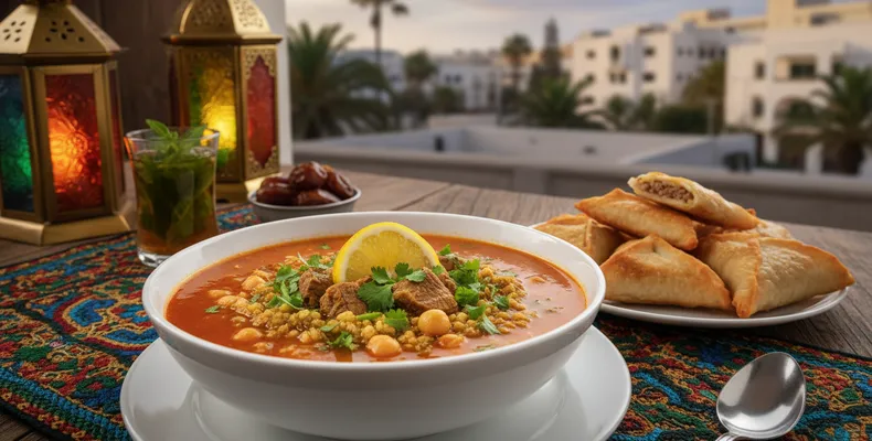 Chorba frik tradicional: a sopa argelina de trigo verde com cordeiro, tomate, grão-de-bico e coentro