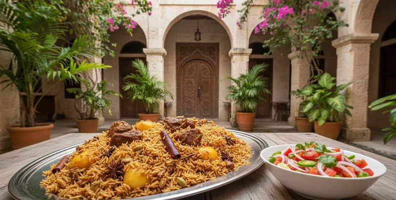 Pilau de Zanzibar tradicional: o arroz suaíli de carne com cravo, cardamomo, canela e cominho