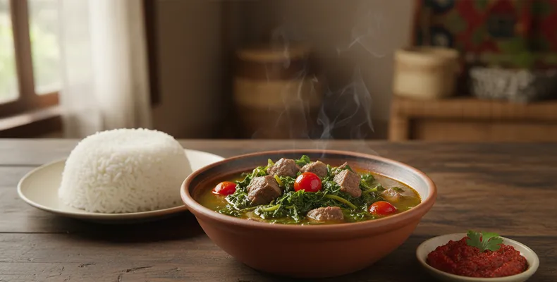 Romazava tradicional: o caldo malgaxe de carne com brèdes mafana, a folha que formiga na boca