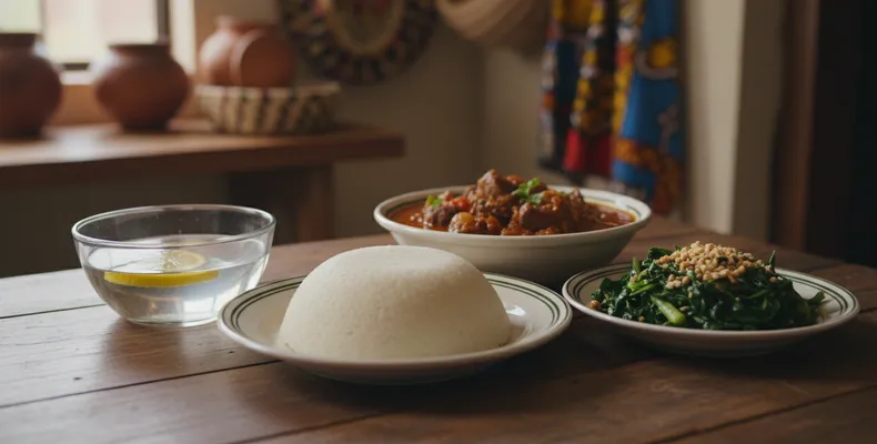 Sadza ne nyama tradicional: o pirão de milho zimbabuano com carne ensopada e couve