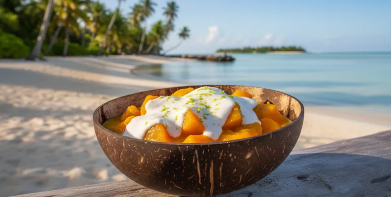Te bua toro ni baukin tradicional: a abóbora de Kiribati cozida no creme de coco com açúcar e limão
