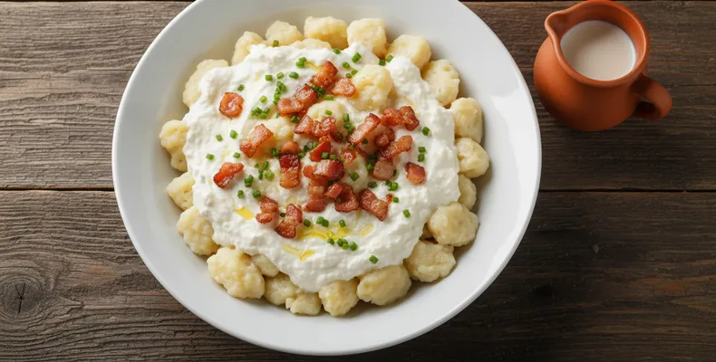 Bryndzové halušky tradicionais: os nhoques eslovacos de batata com queijo bryndza e toucinho