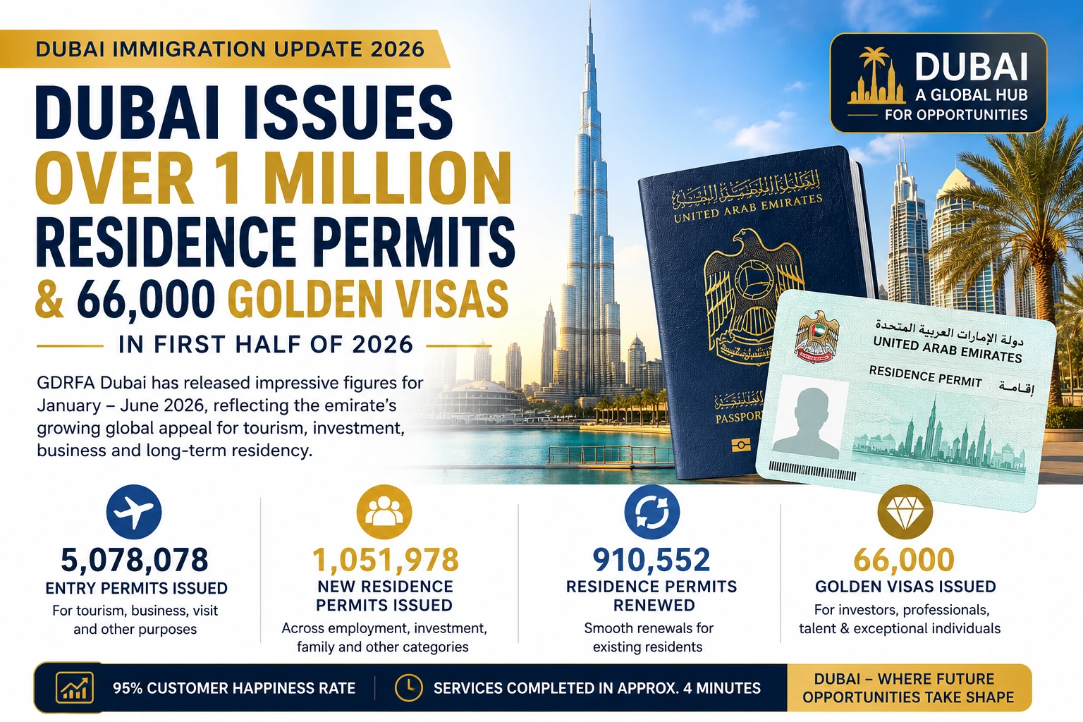 Dubai Issues 1 Million Residence Permits and 66,000 Golden Visas