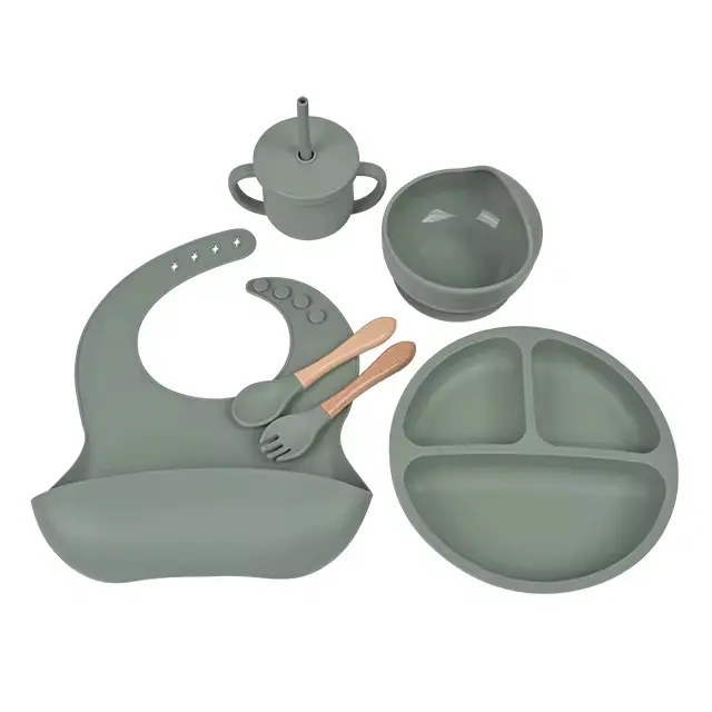 Silikónový riad pre deti – zelený set (BPA free)