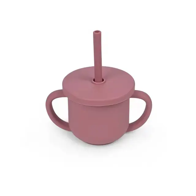 Detský silikónový pohár so slamkou červený (BPA free)