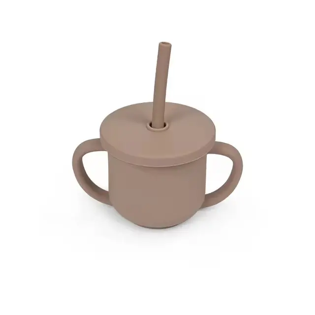 Detský silikónový pohár so slamkou hnedý (BPA free)