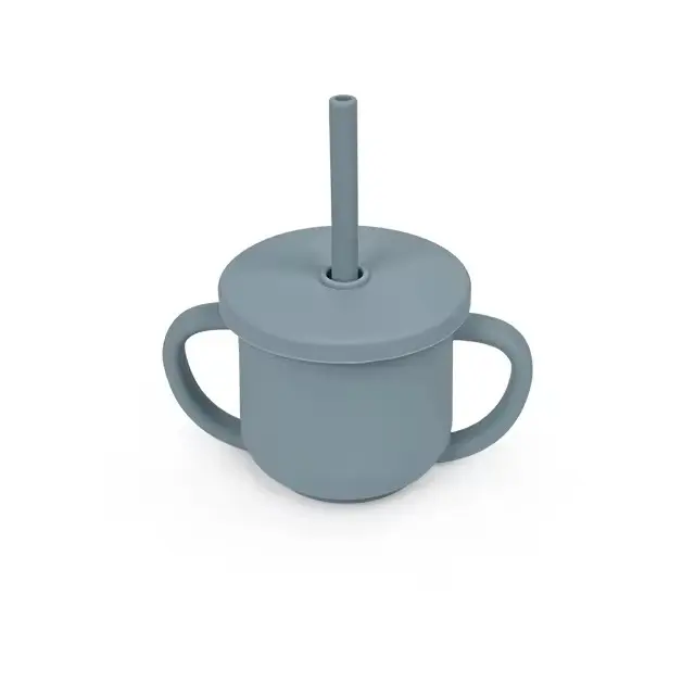 Detský silikónový pohár so slamkou modrý (BPA free)