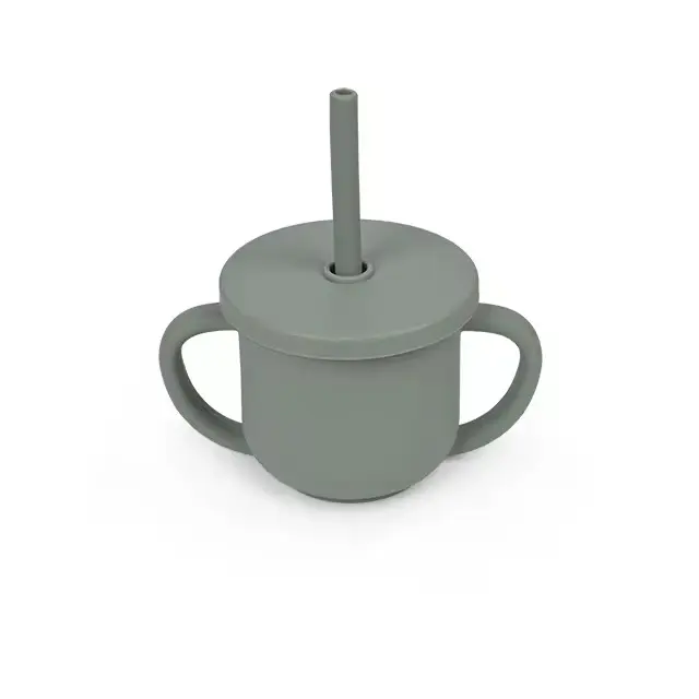 Detský silikónový pohár so slamkou zelený (BPA free)