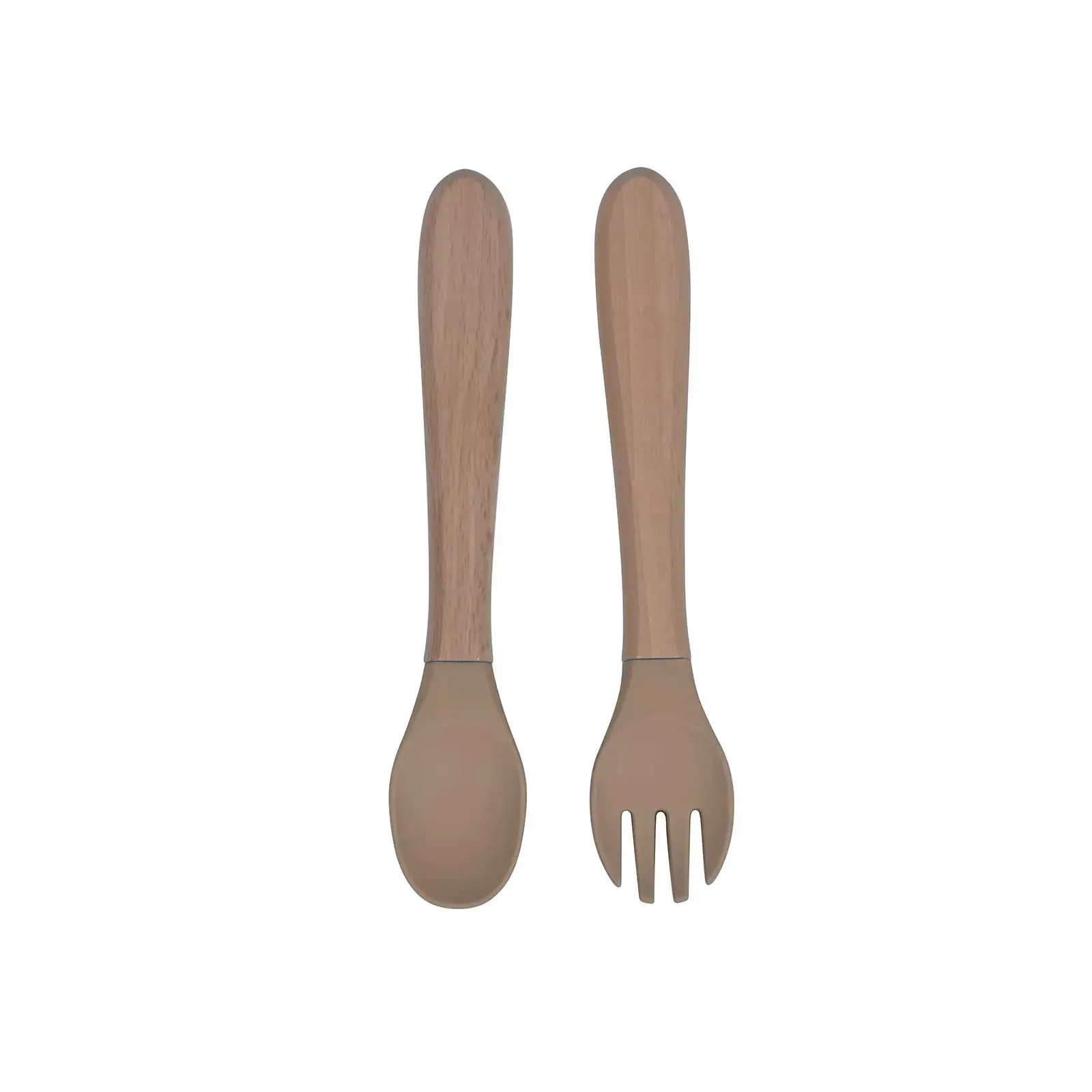 Detský silikónový príbor – lyžička a vidlička hnedá (BPA free)