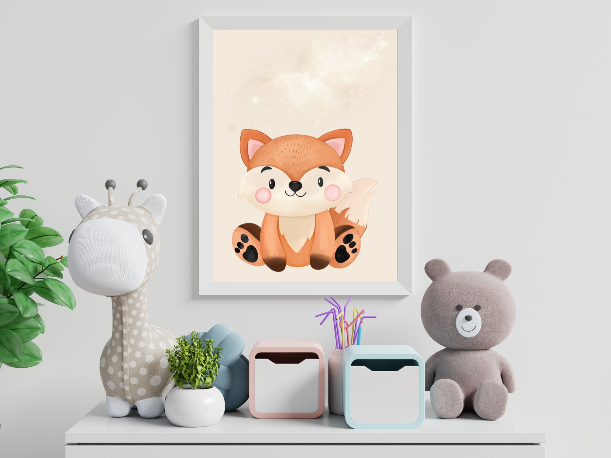 Obraz do detskej izby – roztomilá líška (detský plagát líška)