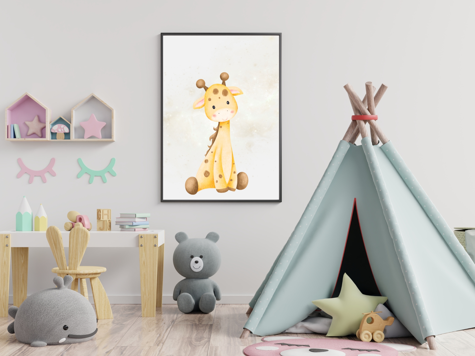 Obraz do detskej izby – žirafa pre deti (detský plagát žirafa)