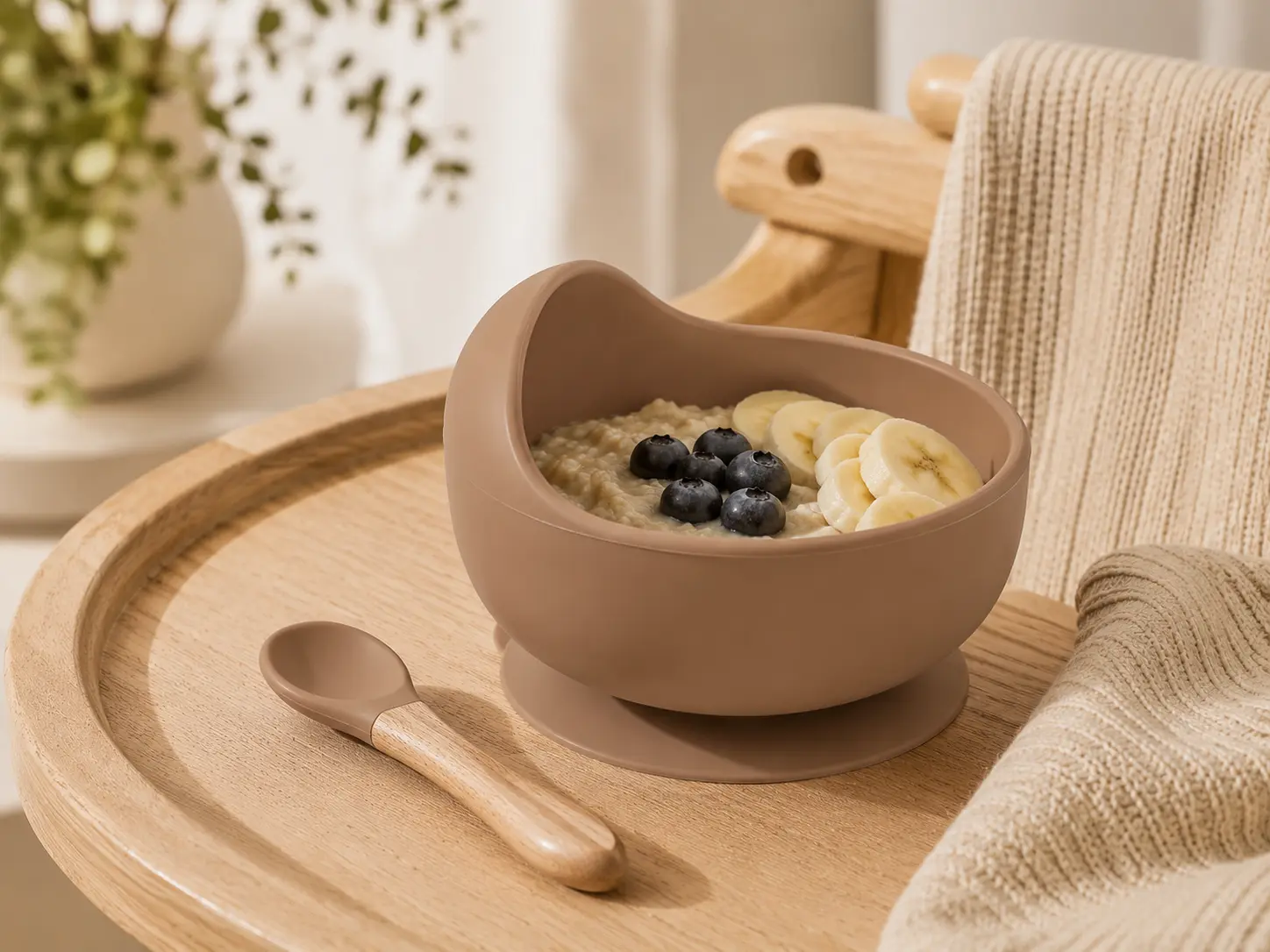 Silikónová miska s prísavkou pre deti hnedá (BPA free)