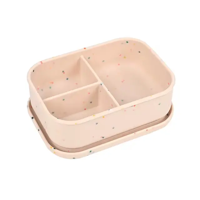 Silikónový obedár pre deti s viečkom krémový bodkovaný – veľký (BPA free)