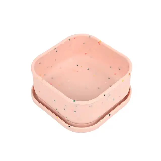 Silikónový obedár pre deti s viečkom ružový bodkovaný – malý (BPA free)