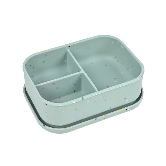 Silikónový obedár pre deti s viečkom zelený bodkovaný – veľký (BPA free)