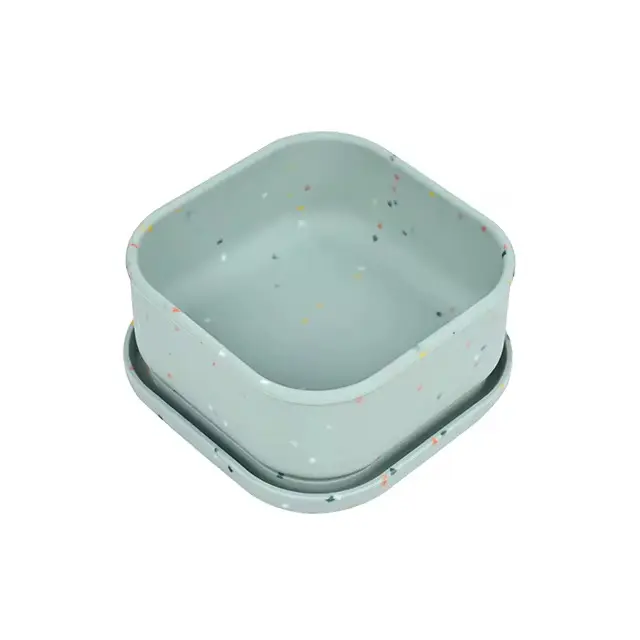 Silikónový obedár pre deti s viečkom zelený bodkovaný – malý (BPA free)