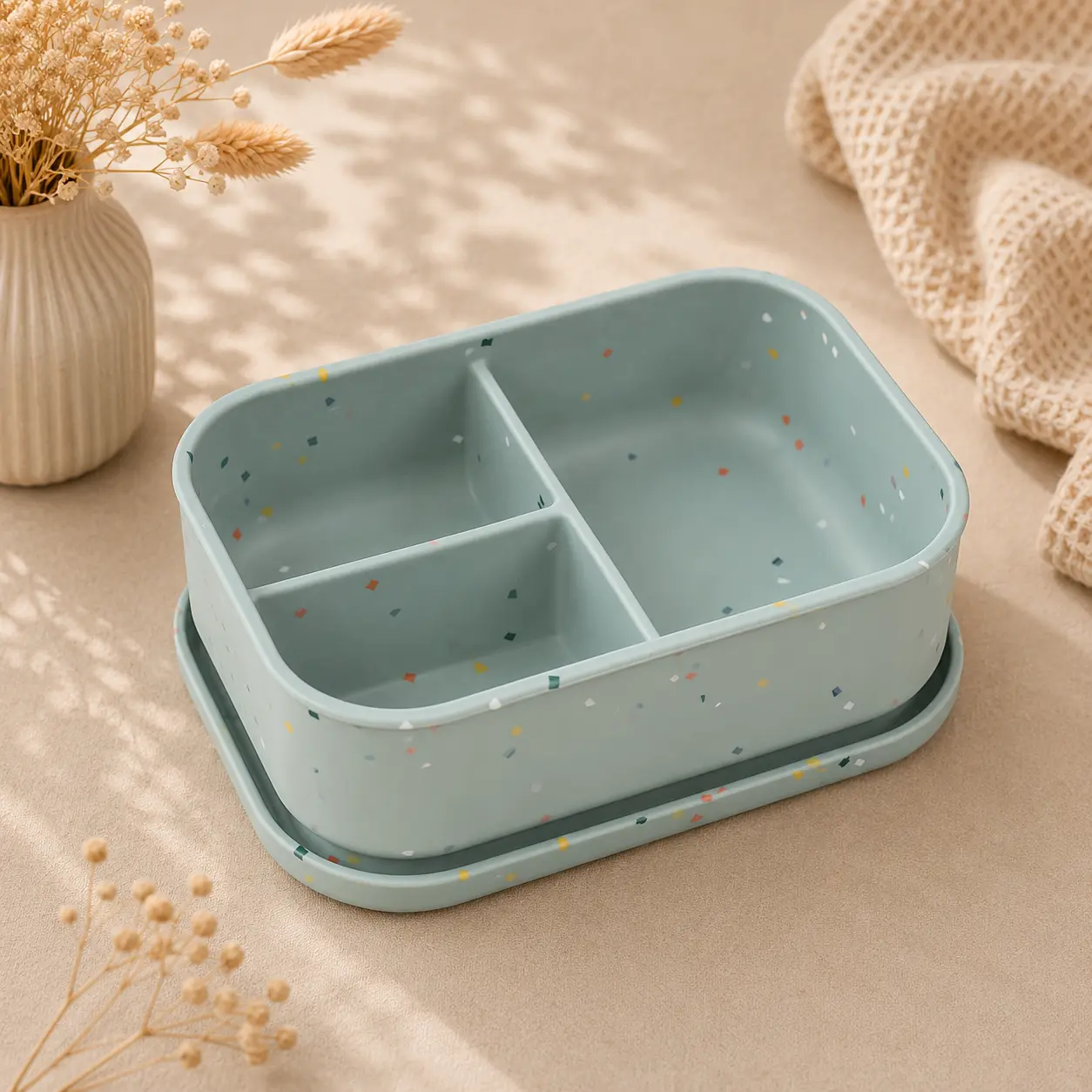 Silikónový obedár pre deti s viečkom zelený bodkovaný – veľký (BPA free)
