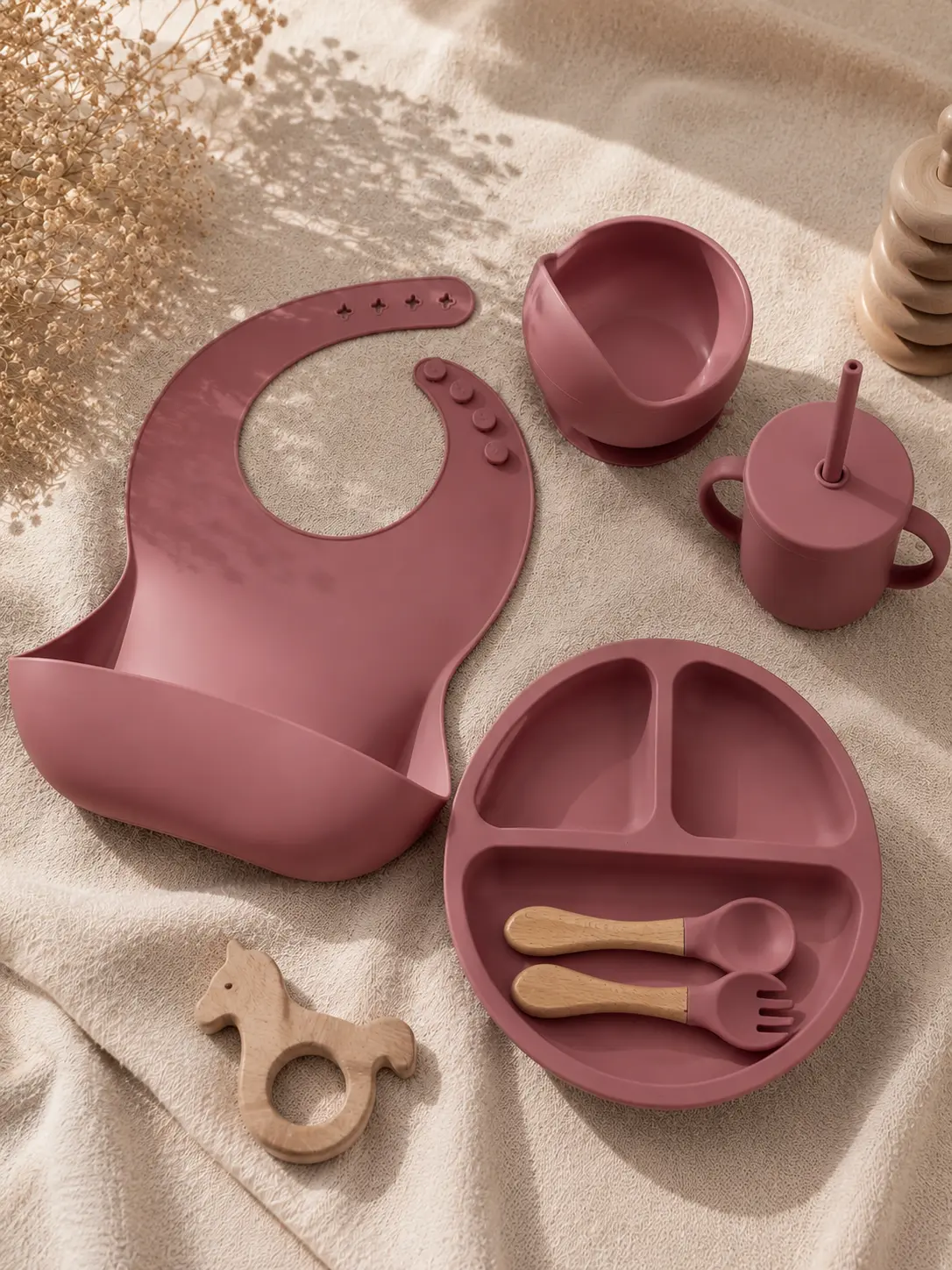 Silikónový riad pre deti – červený set (BPA free)