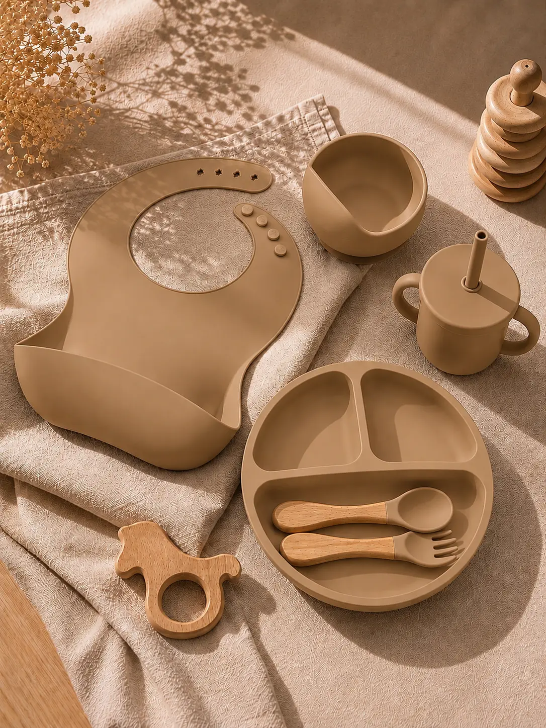 Silikónový riad pre deti – hnedý set (BPA free)