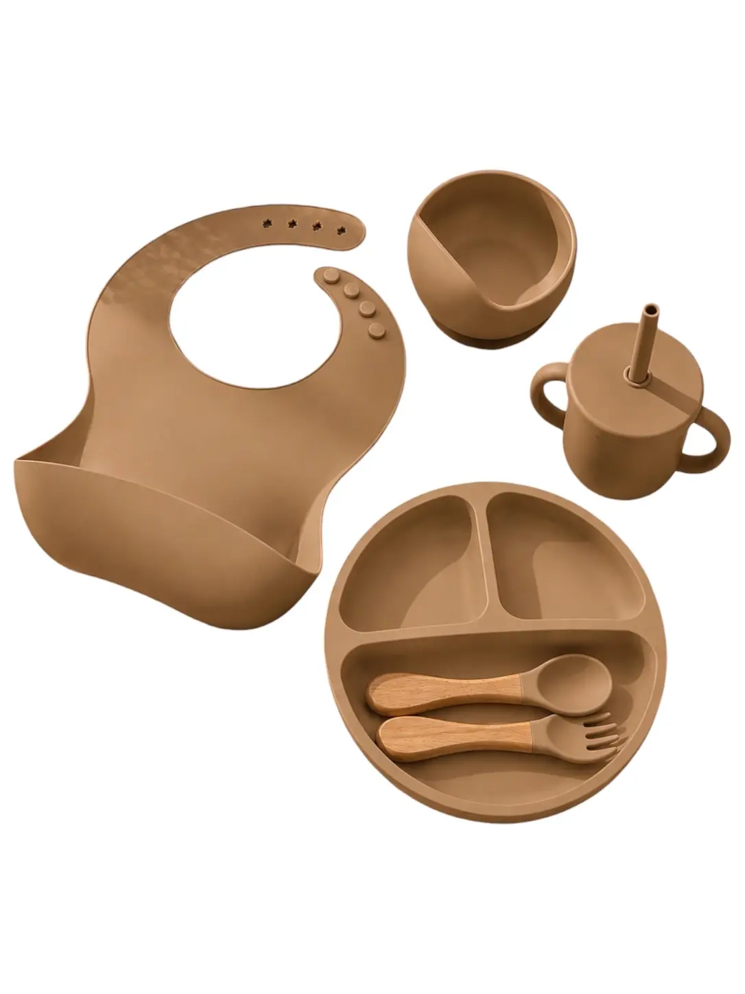 Silikónový riad pre deti – hnedý set (BPA free)