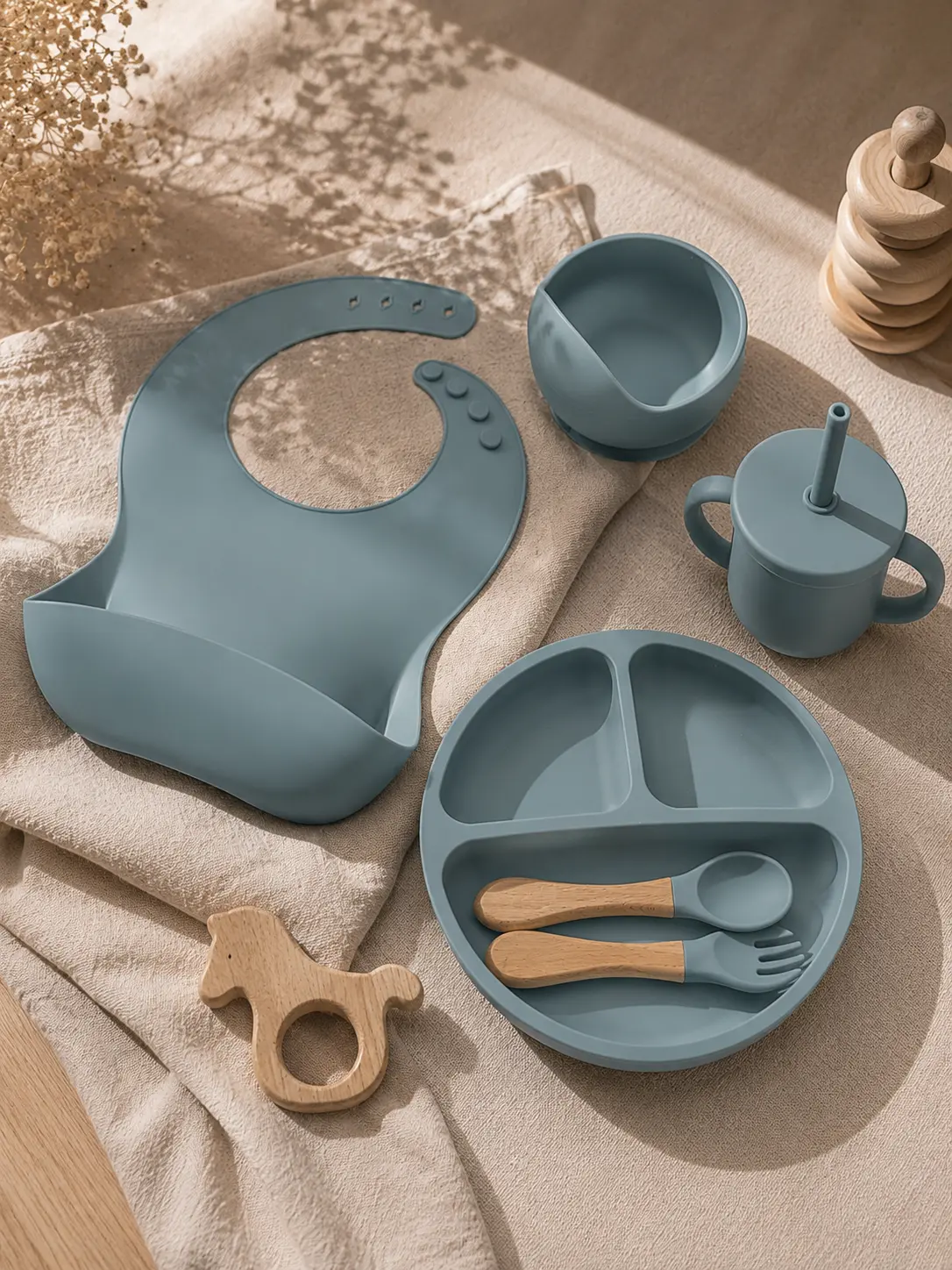 Silikónový riad pre deti – modrý set (BPA free)