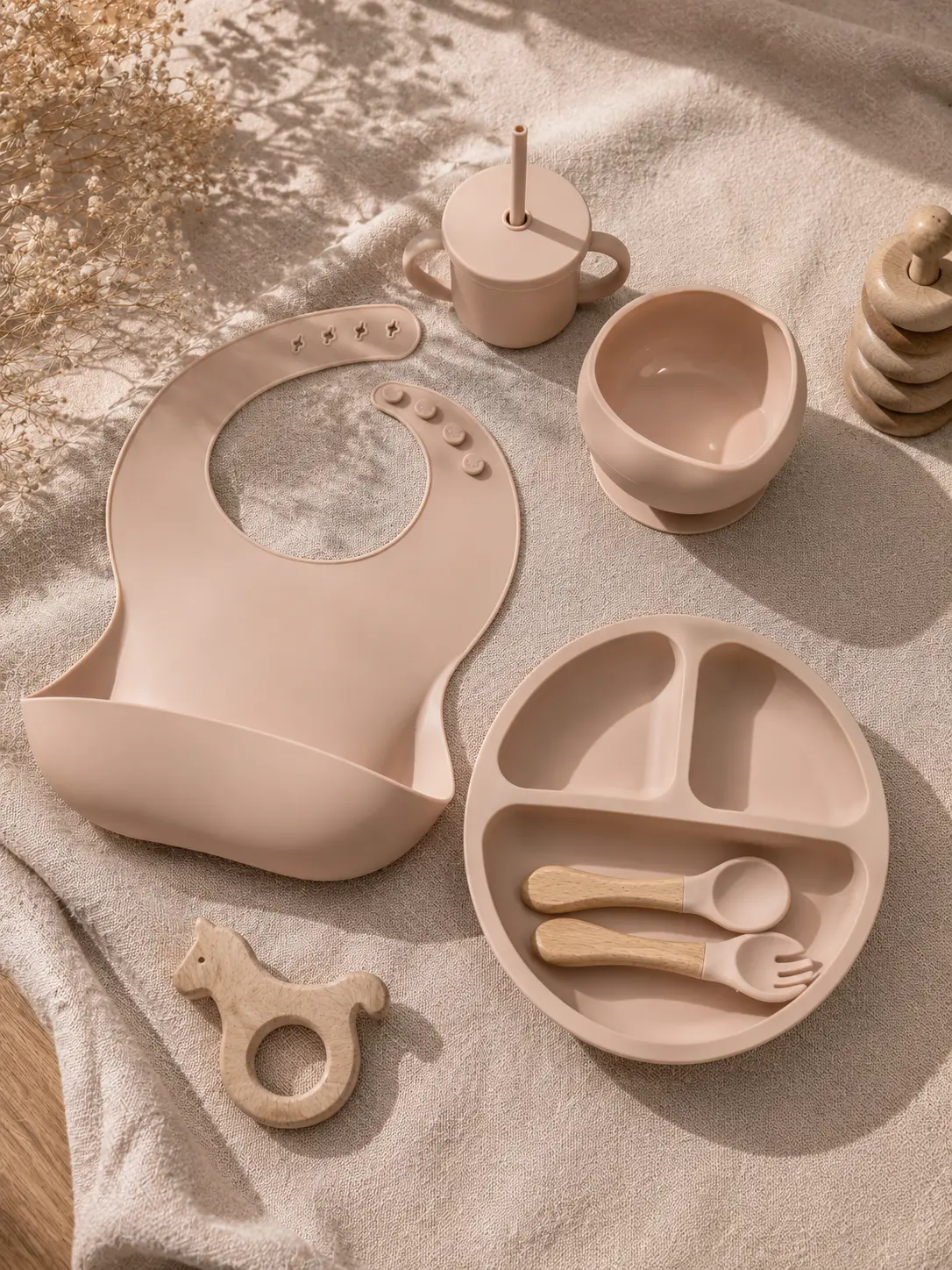 Silikónový riad pre deti – ružový set (BPA free)