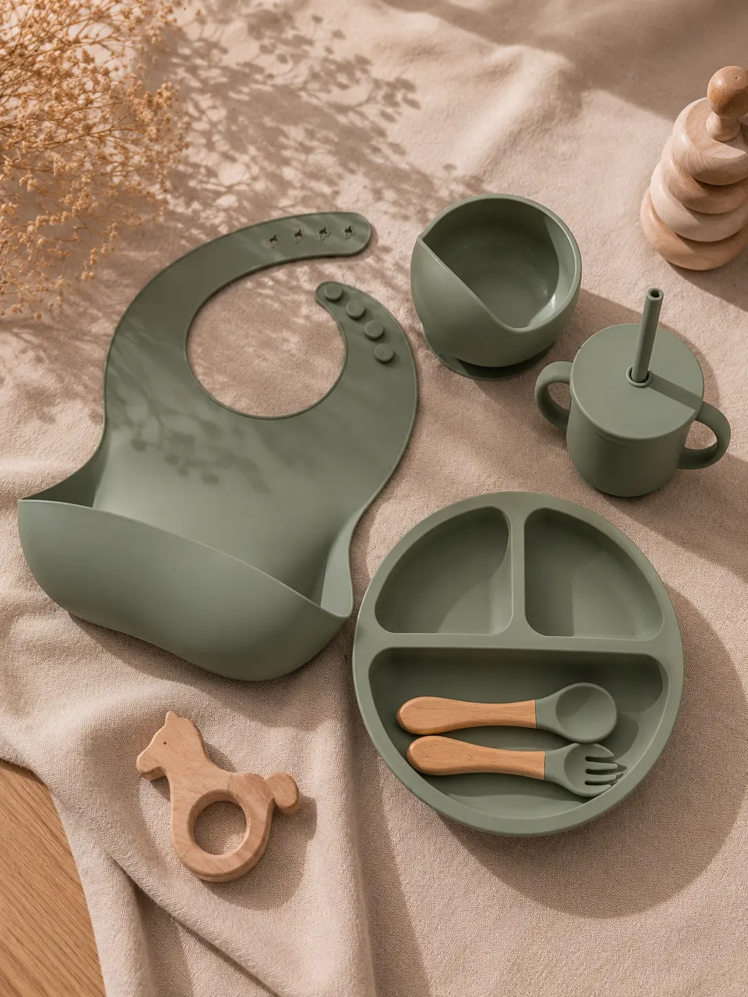 Silikónový riad pre deti – zelený set (BPA free)