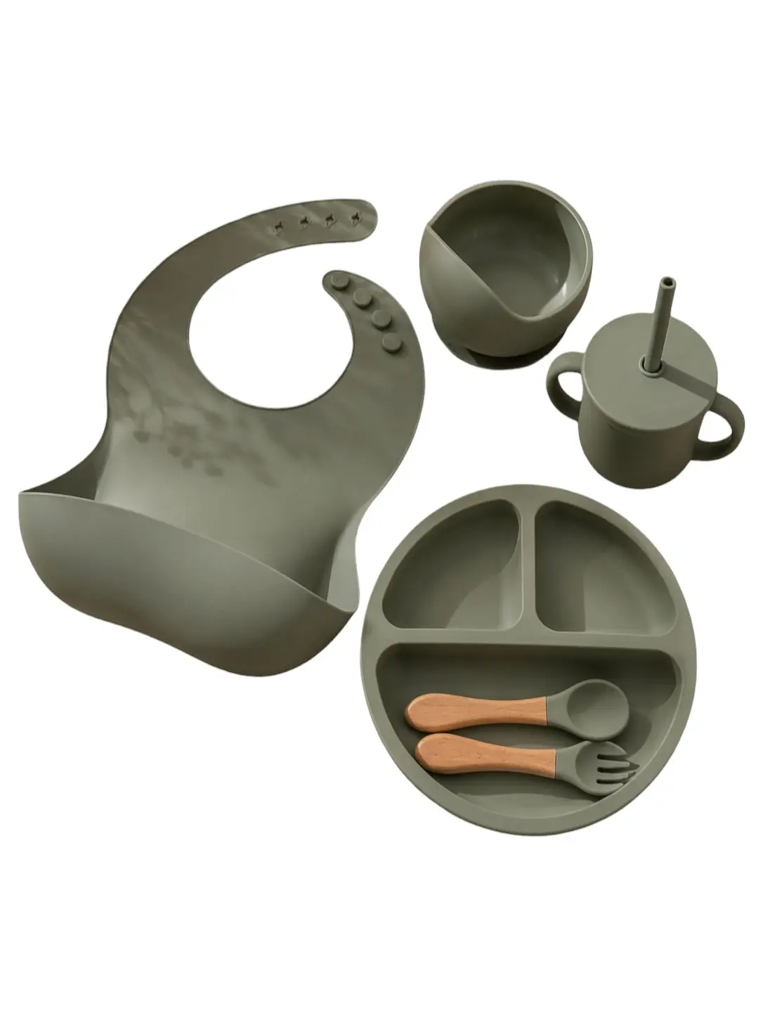 Silikónový riad pre deti – zelený set (BPA free)