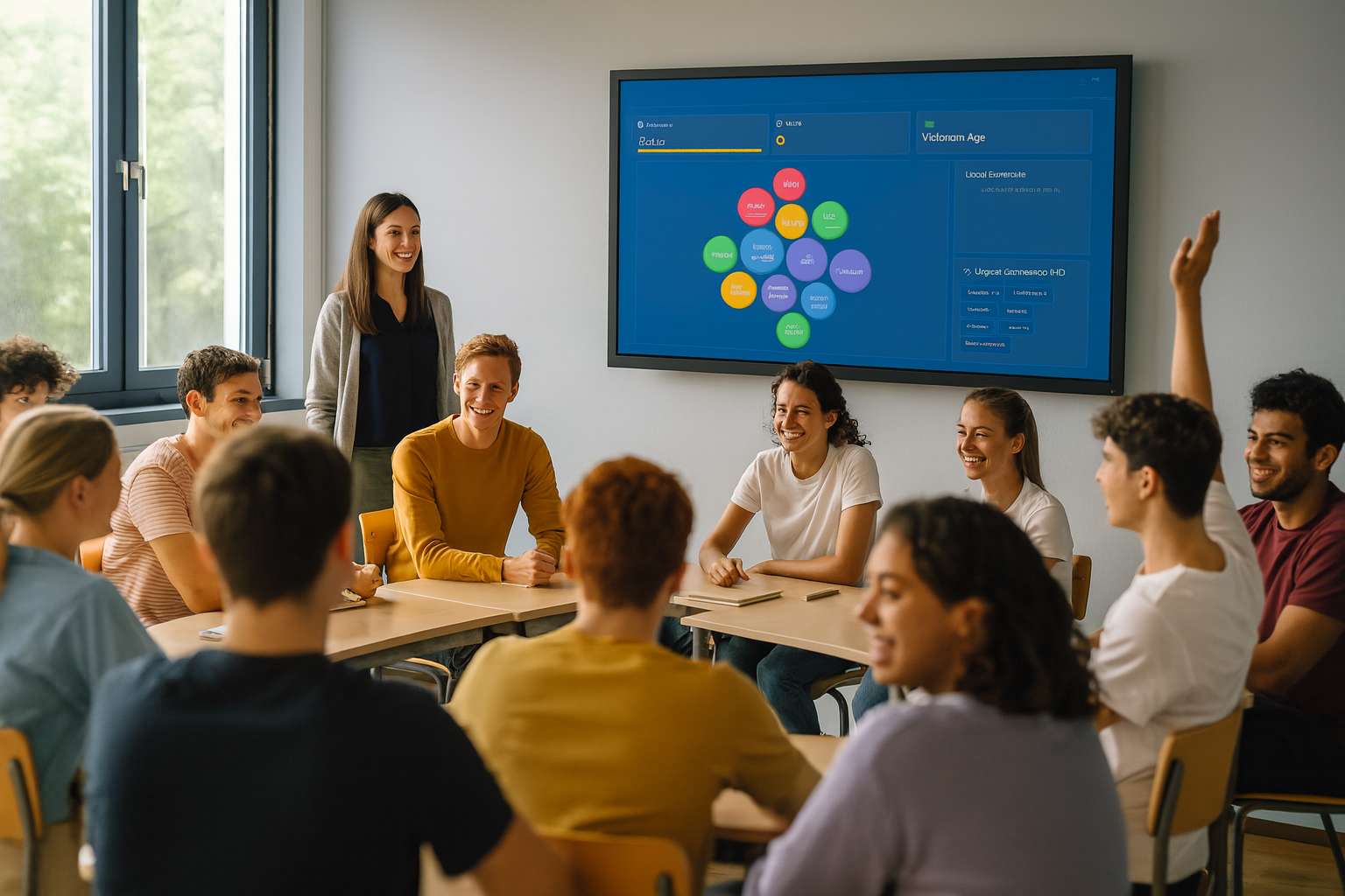 Teacher with students in a modern classroom