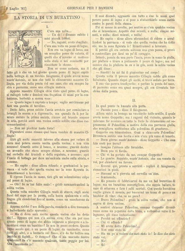 Prima puntata della Storia di un burattino sul Giornale per i bambini, 7 luglio 1881