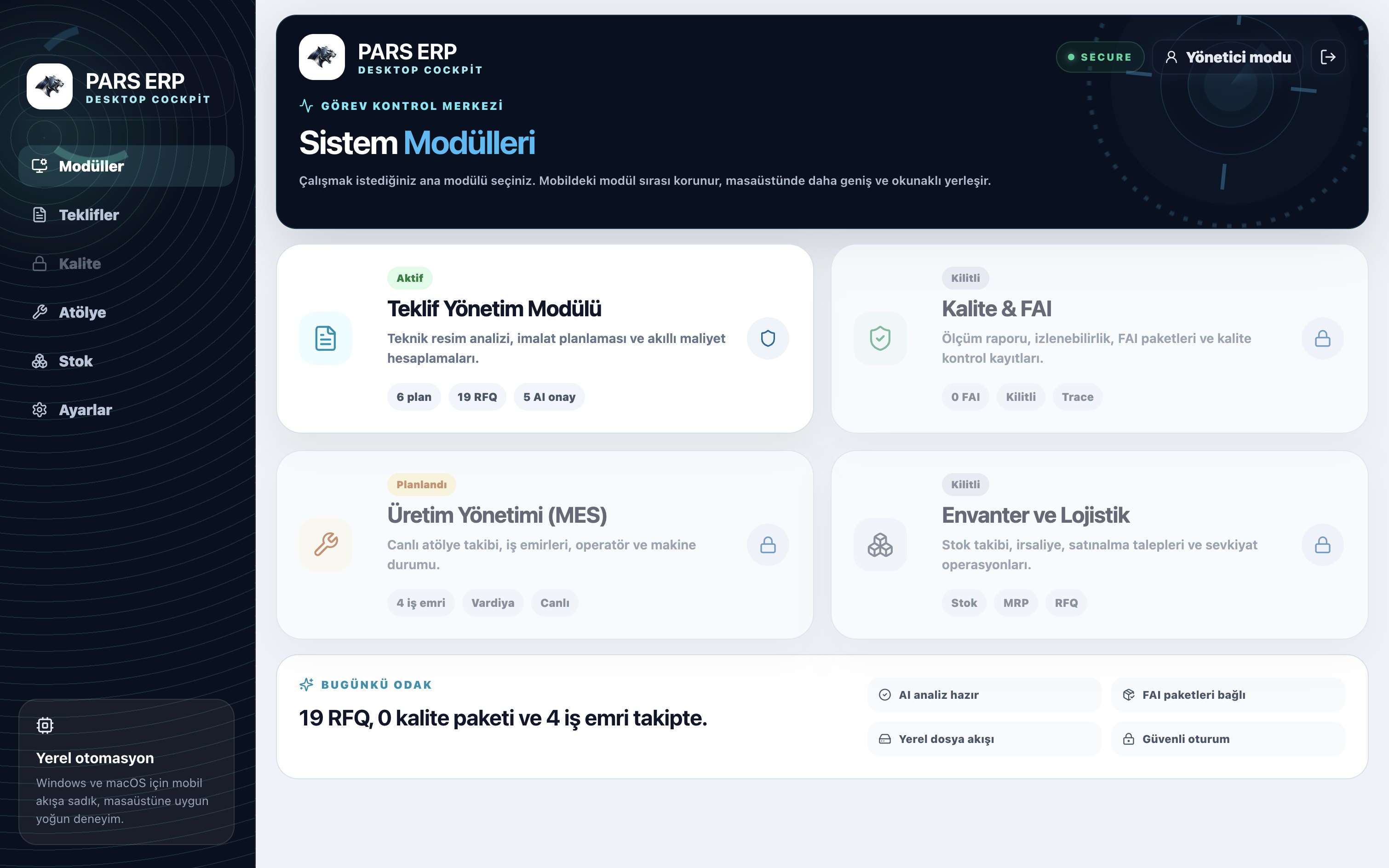PARS ERP — Üretim ve Operasyon