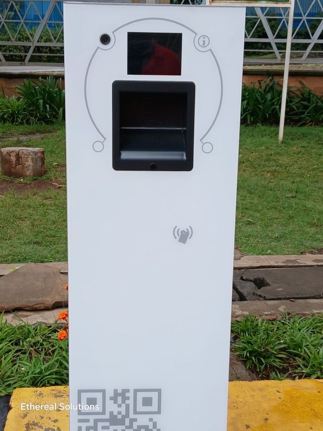 Orbility parking ticket dispenser terminal installed at a vehicle entry lane