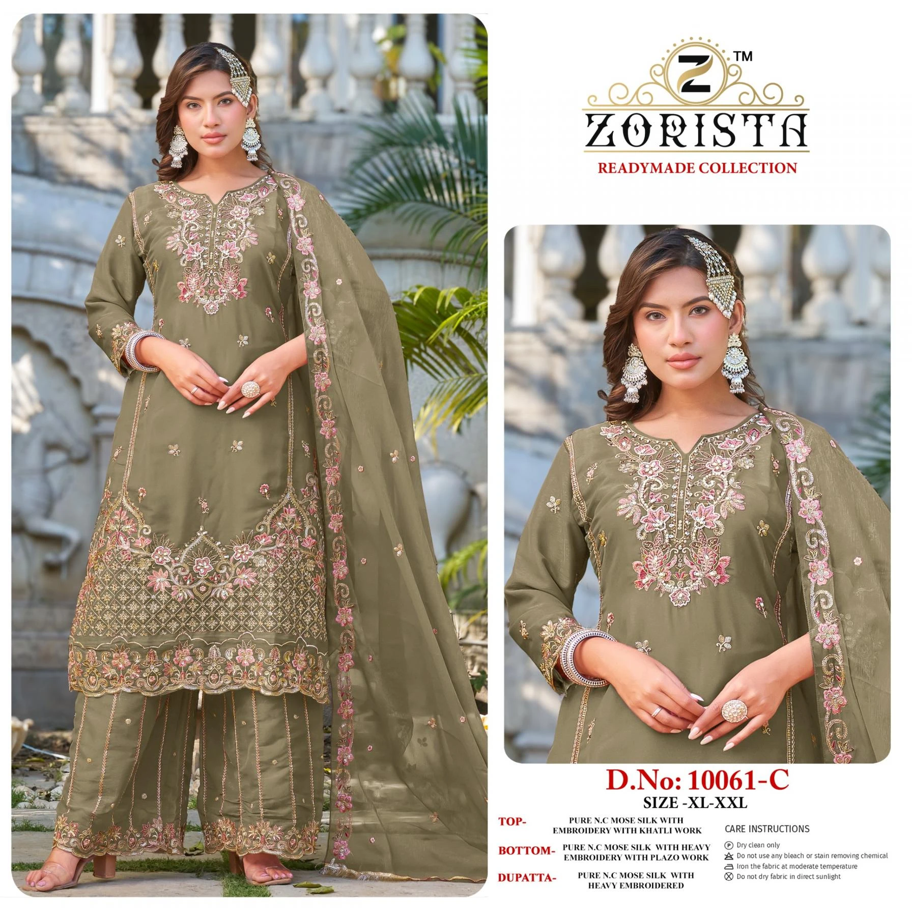 10061 by zorista moss silk fully stitch pakistani 3pcs dress