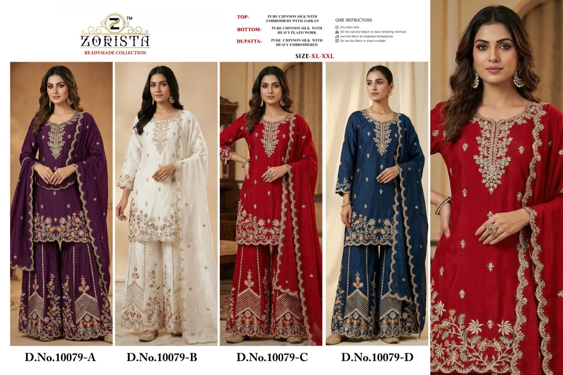 10079 by zorista fully stitch chinon silk pakistani plazzo suit online shopping
