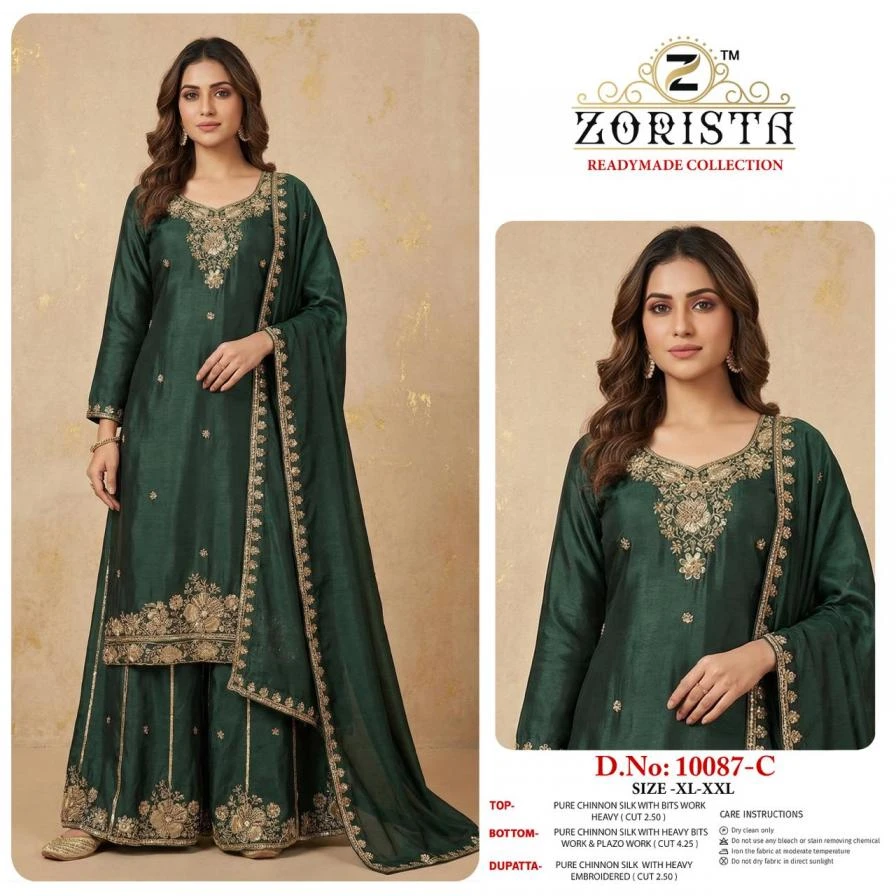 10087 by zorista fully stitch chinon silk pakistani plazzo suits