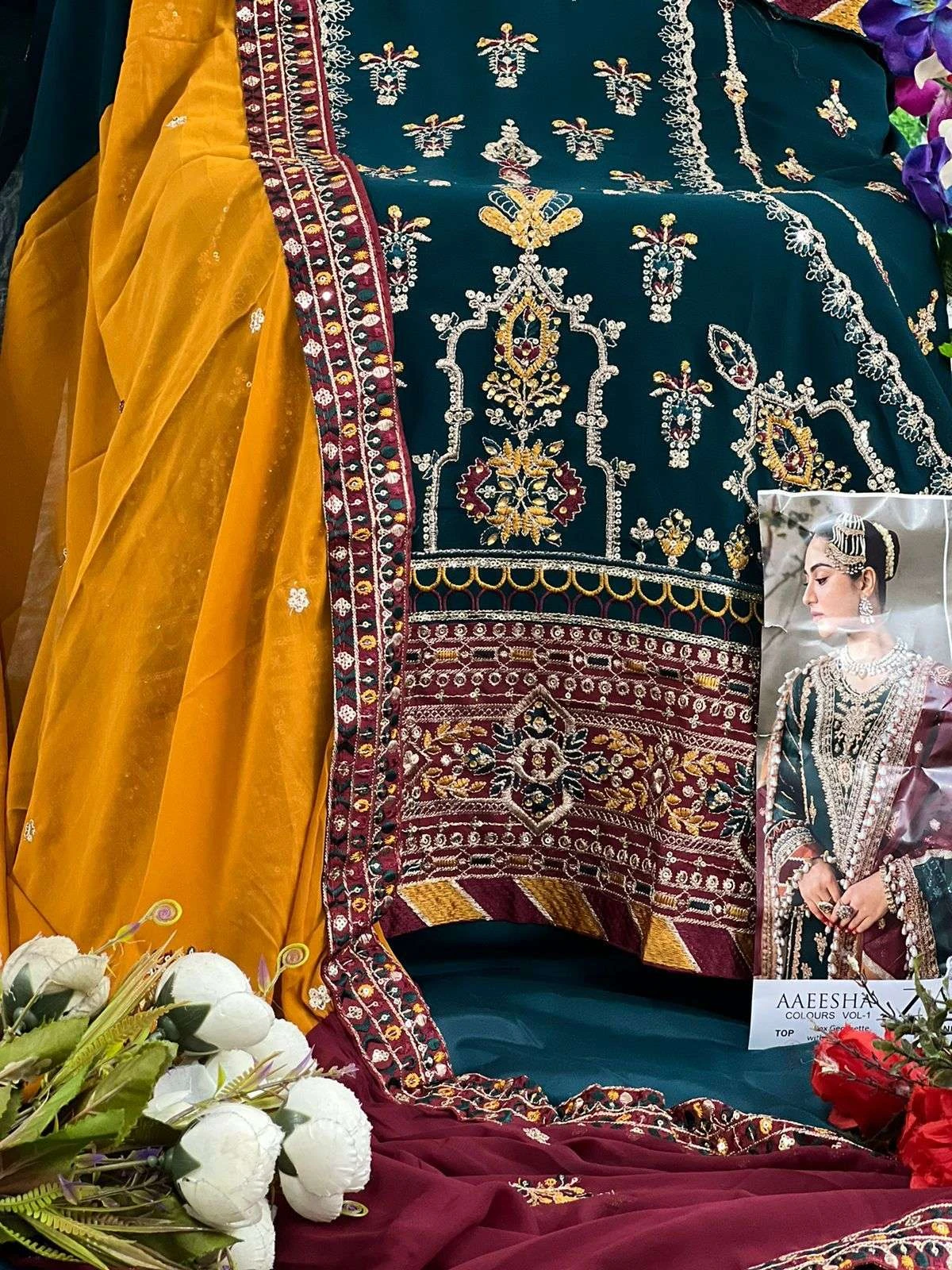 aaeesha vol 1 by zaha 10112 b festive wear designer pakistani single suit