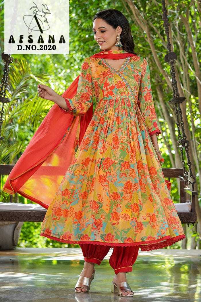 aaliya 2020 by afsana fancy afghani pant alia cut kurti with lace dupatta readymade combo set