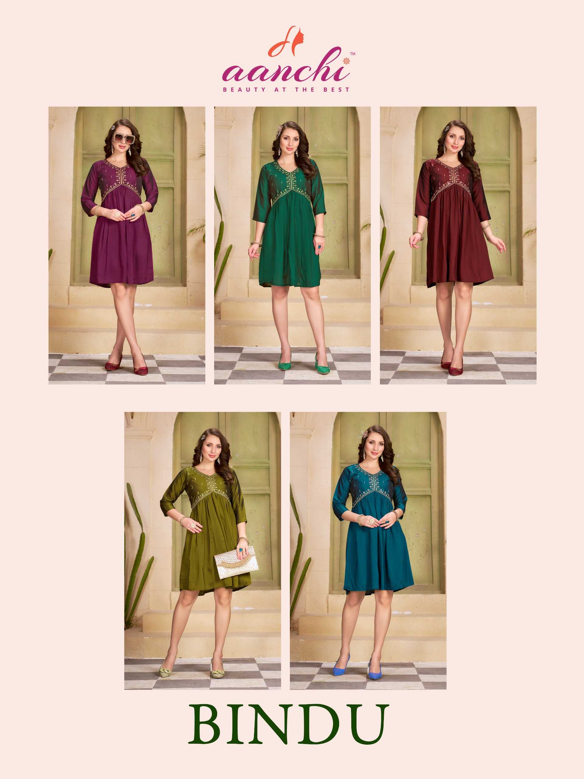 aanchi bindu alia cut silk short kurti design