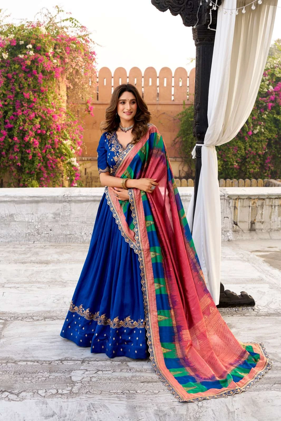aarna lnb1202 vichitra silk stitch lehenga unstitch choli with dupatta