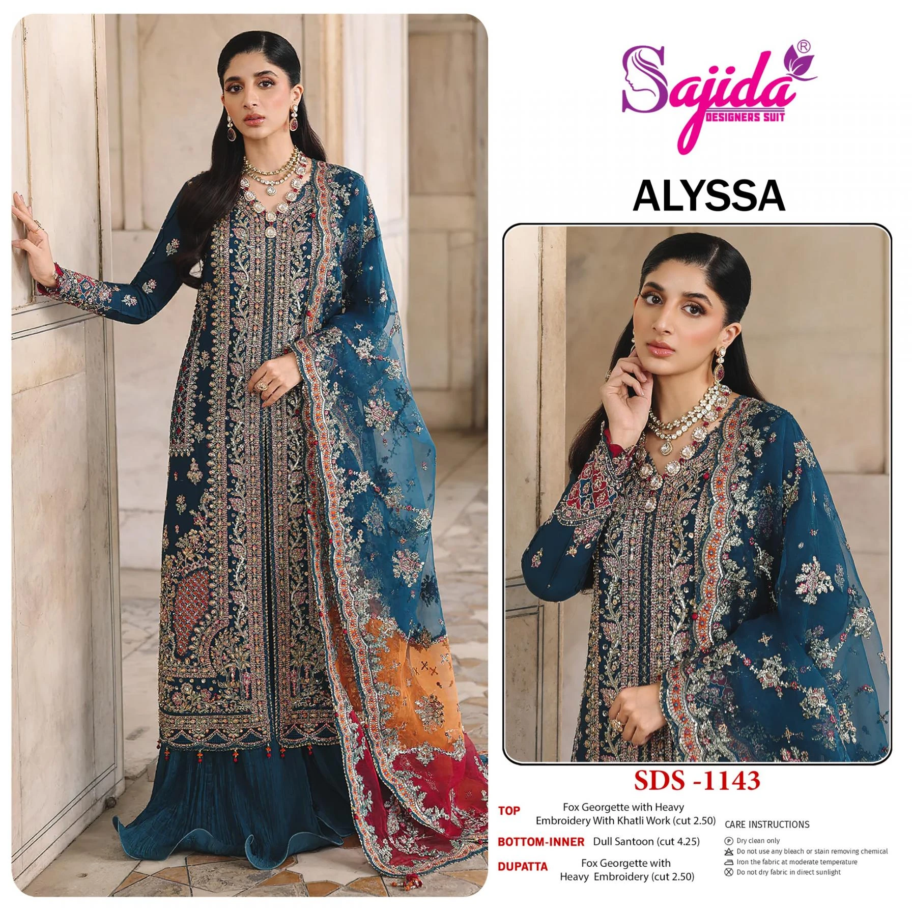alyssa 1143 by sajida designer georgette unstitch pakistani suits