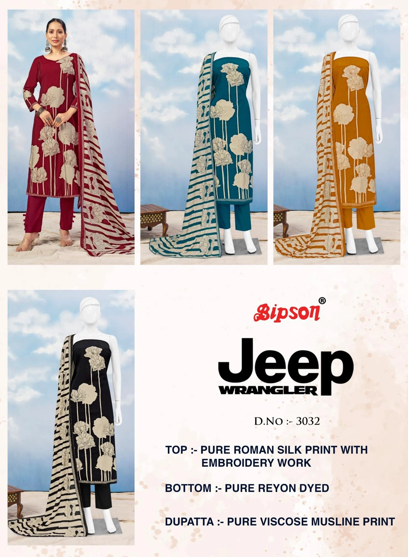 JEEP WRANGLAR 3032 Salwar Suits wholesale Roman Silk - Ethnicaa